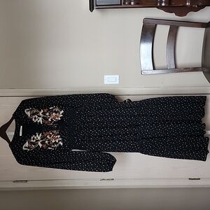 Rustty Dustty Embroidered Polka Dot Long Sleeve Maxi Dress Size Large